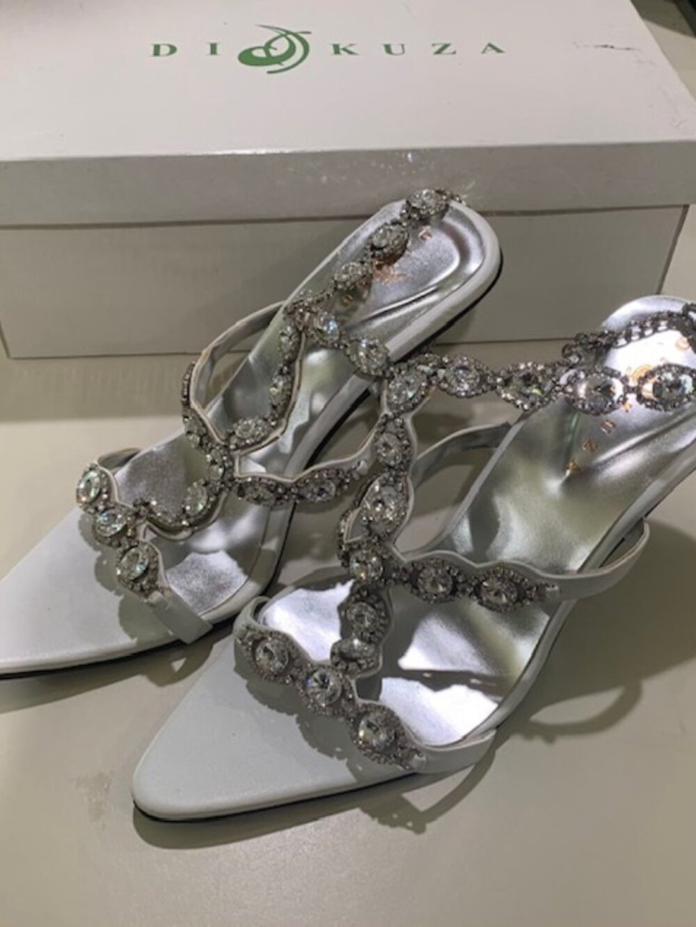 Vintage NEW Rhinestone Embellished HEELS PUMPS Di Kuza Open Toe Sandals Sz 5.5